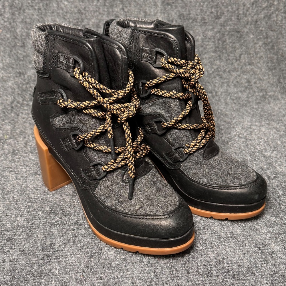 Sorel Blake Lace-Up Booties Women's 5.5 Wool‎ Leather Block Heel